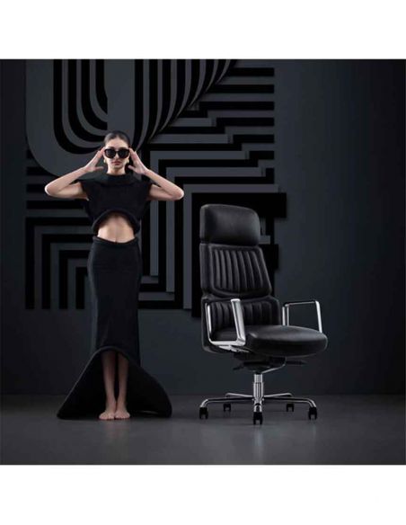 Крісло CRONUS A2411-P для керівника, шкіряне, чорний колір