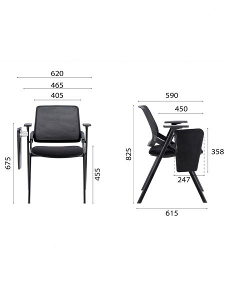 Крісло KRESLALUX H-08 BLACK, для аудиторий, із відкидним столиком, на колесах