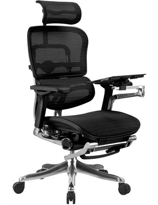 Крісло комп'ютерне ERGOHUMAN PLUS c підставкою для ніг, ергономічне, чорного кольору