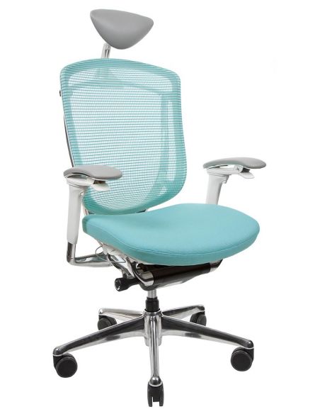 Крісло OKAMURA CONTESSA SECONDA, з підголівником, тканинне сидіння, білий корпус, шалфей