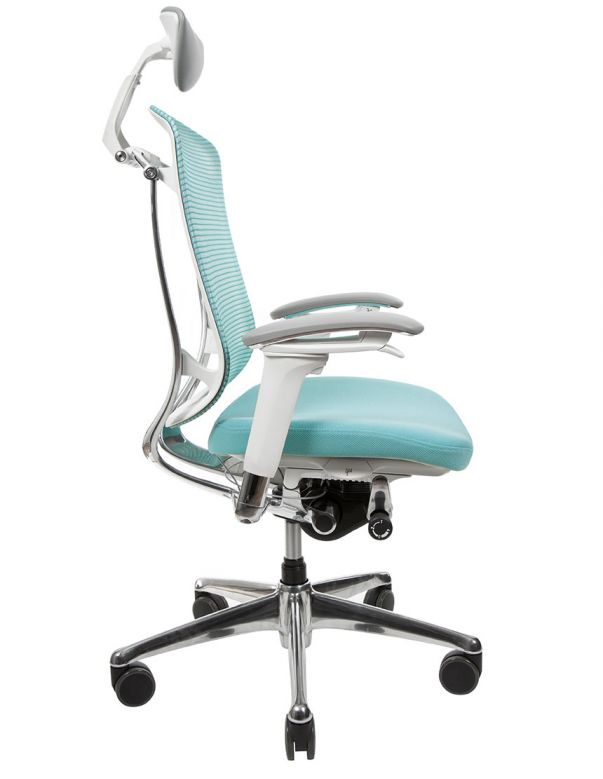 Крісло OKAMURA CONTESSA SECONDA, з підголівником, тканинне сидіння, білий корпус, шалфей