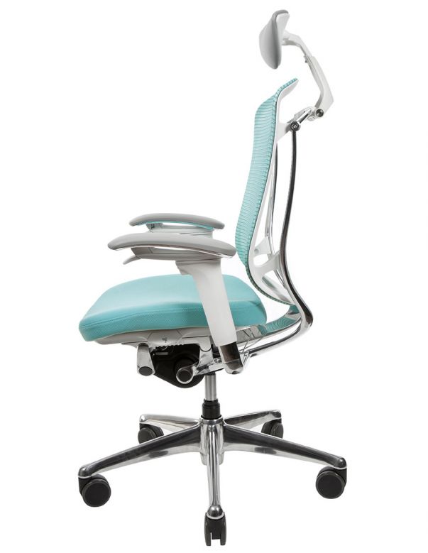 Крісло OKAMURA CONTESSA SECONDA, з підголівником, тканинне сидіння, білий корпус, шалфей