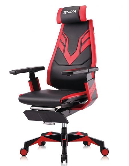 Крісло геймерське GENIDIA GAMING (M-GN-BB-HAL-ML-RE), ергономічне, з підставкою для ніг