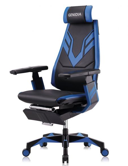 Крісло геймерське GENIDIA GAMING (M-GN-BB-HAL-ML-BL), ергономічне, з підставкою для ніг