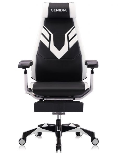 Крісло геймерьське GENIDIA GAMING (M-GN-BB-HAL-ML-WT), ергономічне, з підставкою для ніг