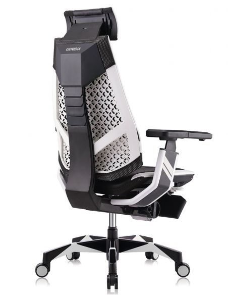 Крісло геймерьське GENIDIA GAMING (M-GN-BB-HAL-ML-WT), ергономічне, з підставкою для ніг