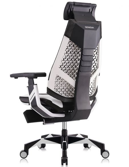 Крісло геймерьське GENIDIA GAMING (M-GN-BB-HAL-ML-WT), ергономічне, з підставкою для ніг