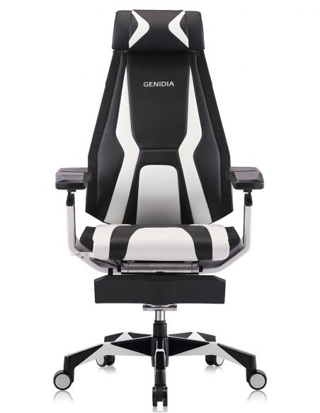 Крісло геймерьське GENIDIA GAMING (M-GN-BB-HAL-ML-WT), ергономічне, з підставкою для ніг