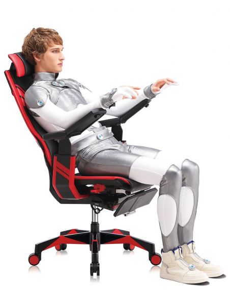 Крісло геймерьське GENIDIA GAMING (M-GN-BB-HAL-ML-WT), ергономічне, з підставкою для ніг