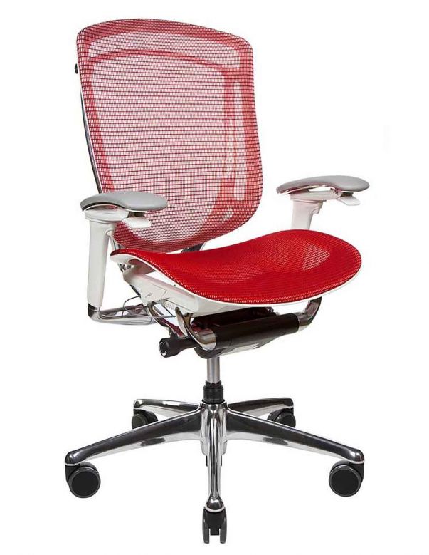 Крісло OKAMURA CONTESSA SECONDA, із сітчастим сидінням, білий корпус, червоний колір