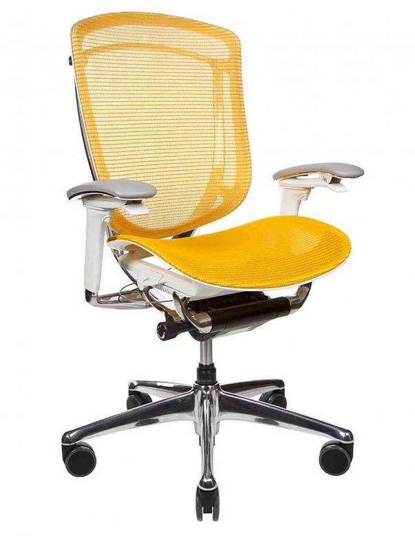 Крісло OKAMURA CONTESSA SECONDA, із сітчастим сидінням, білий корпус, жовтий колір