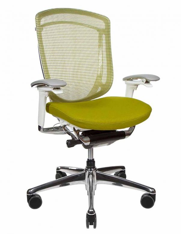 Крісло OKAMURA CONTESSA SECONDA, з тканинним сидінням, зелений колір, білий корпус