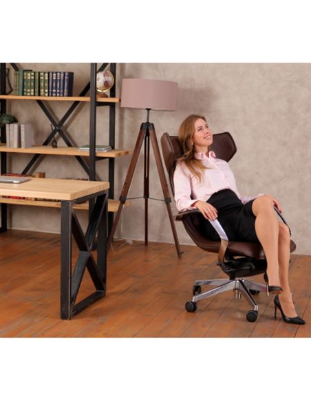 Крісло керівника шкіряне FK003-F-1, ДИЗАЙНЕРСЬКЕ, чорна шкіра