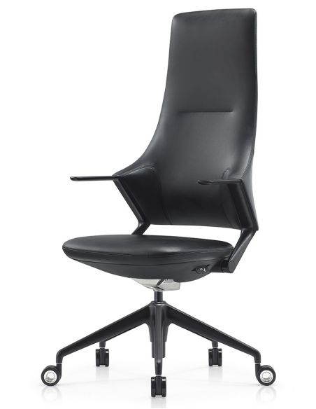 Крісло керівника BALLET FK011-A чорна шкіра, чорний алюміній